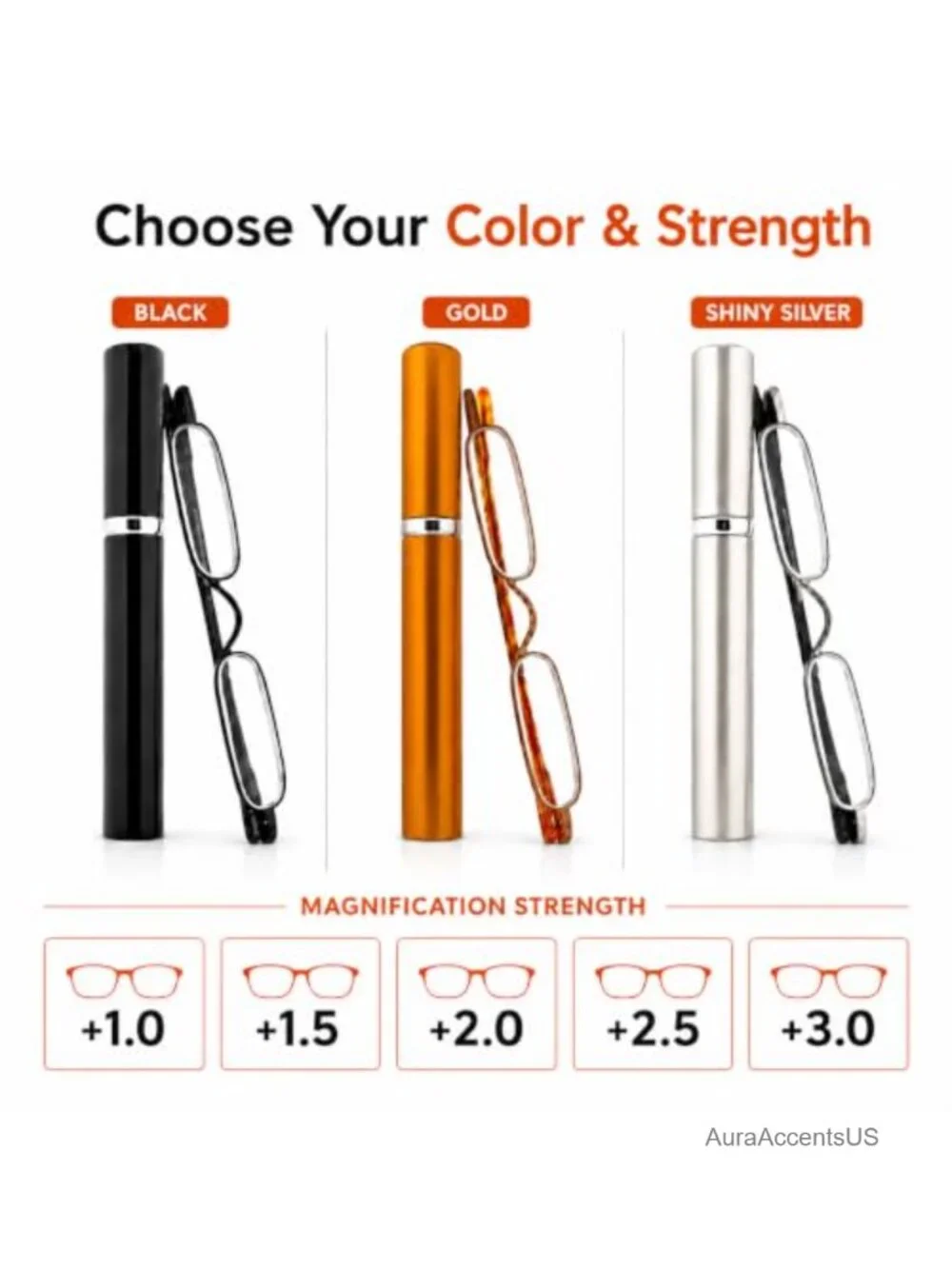 Original Mini Reader Reading Glasses With Tube Case, Durable Stainless Steel